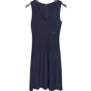 Alaia Navy Perforated Details Knit Sleeveless Mini Dress